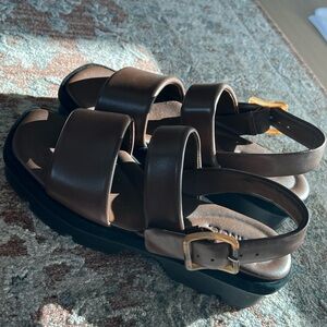 Vince Bowie Leather Lug-Sole Slingback Sandal, Brown
